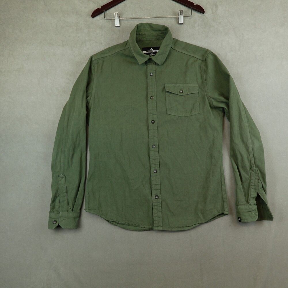 American Giant Shirt Mens M Button Olive Green Twill Utility Pocket Long Sleeves